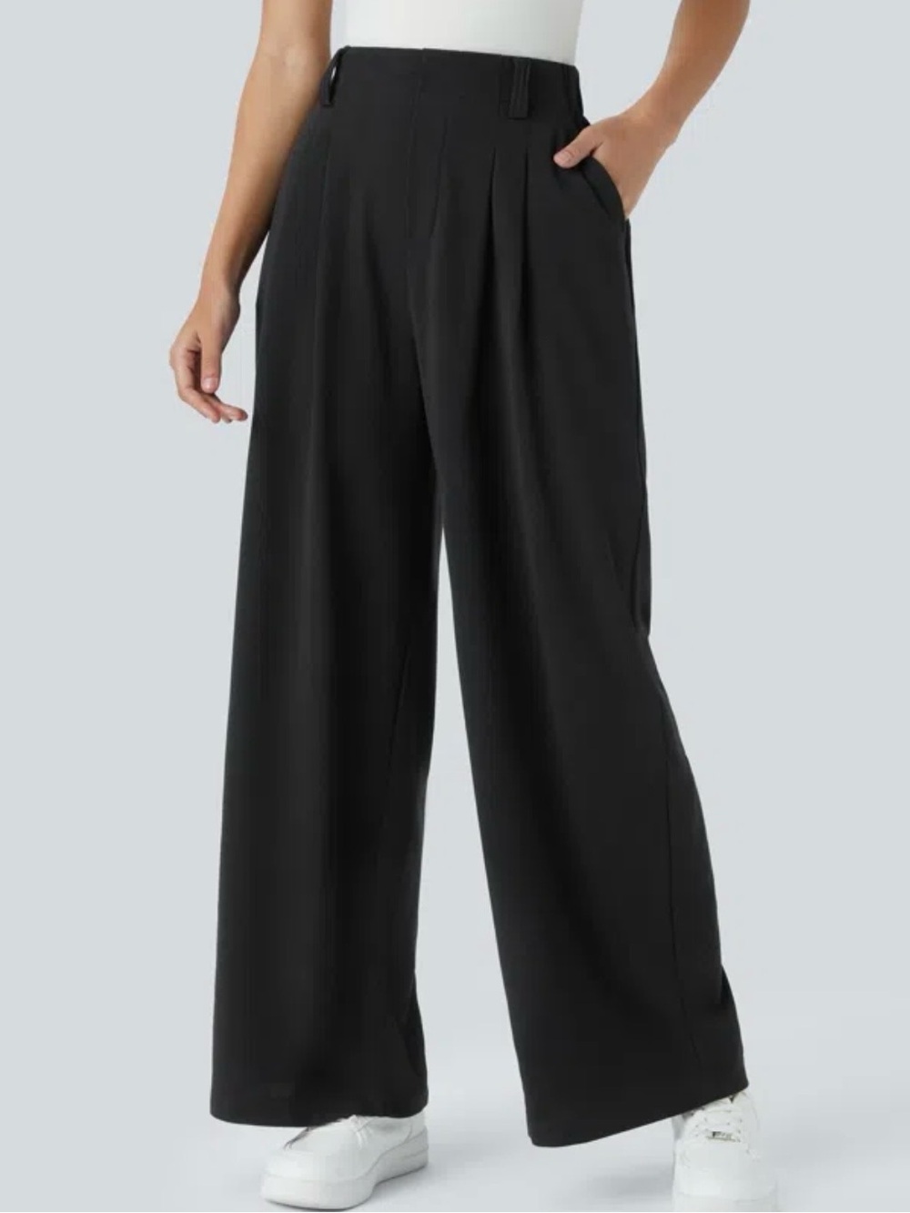 Halara Flex Black High Waisted Pocket Wide Leg Waffle Work Pants Large